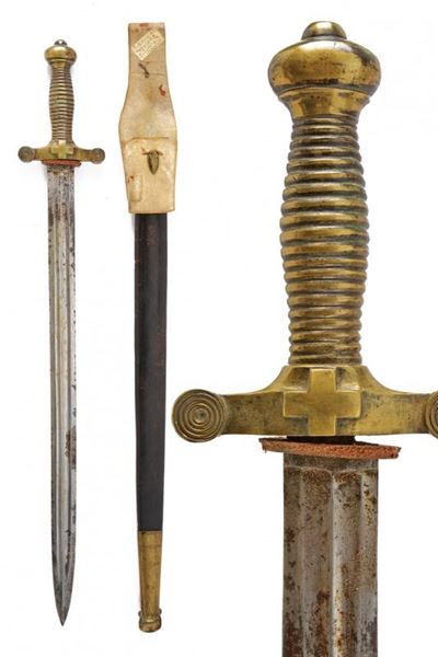 Daga della Guardia Nazionale, lama dritta a due fili con fornimenti in ottone