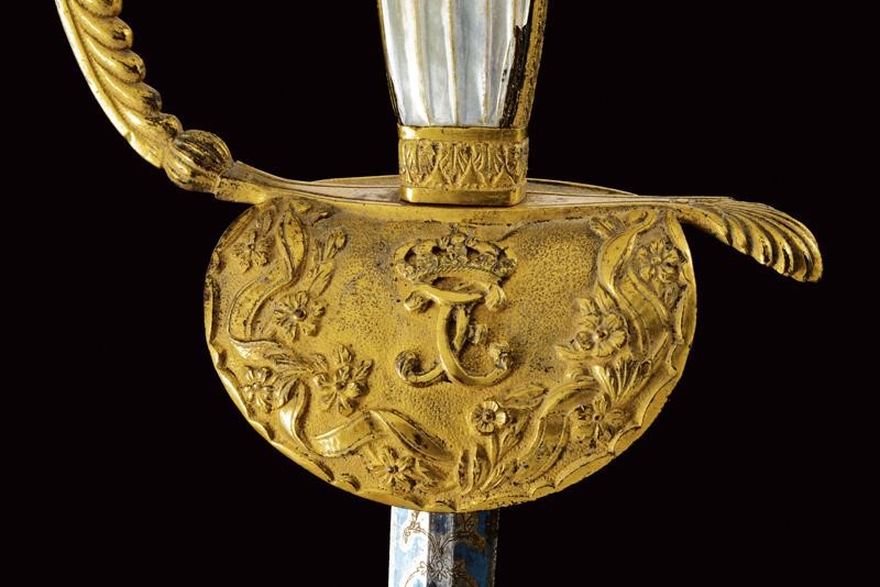 Spadino europeo, lama dritta a due fili con decorazioni floreali