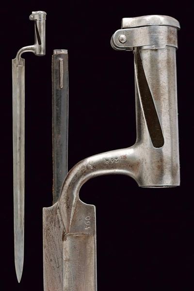 Baionetta a ghiera mod. 1854 'Haubajonett', Austria con fodero in legno rivestito di cuoio