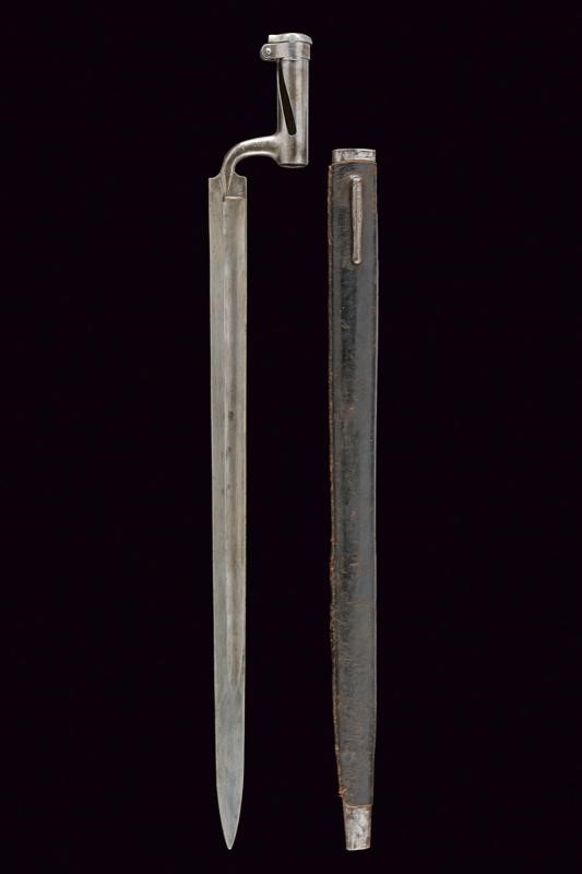 Baionetta a ghiera mod. 1854 'Haubajonett', Austria con fodero in legno rivestito di cuoio
