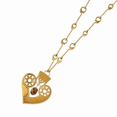 Collana in oro giallo 18k con pendente a cuore in quarzo