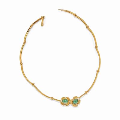 Collana in oro giallo 18k con smeraldi taglio ovale