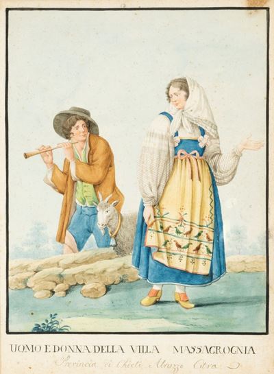 Dodici Disegni Raffiguranti Costumi Popolari di Abruzzo e Molise