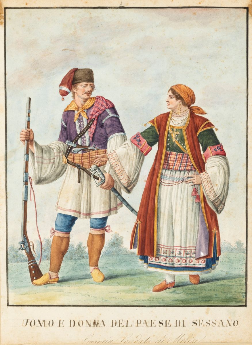 Scuola Napoletana, Fine Secolo XVIII - Inizi Secolo XIX - Dodici Disegni Raffiguranti Costumi Pop...