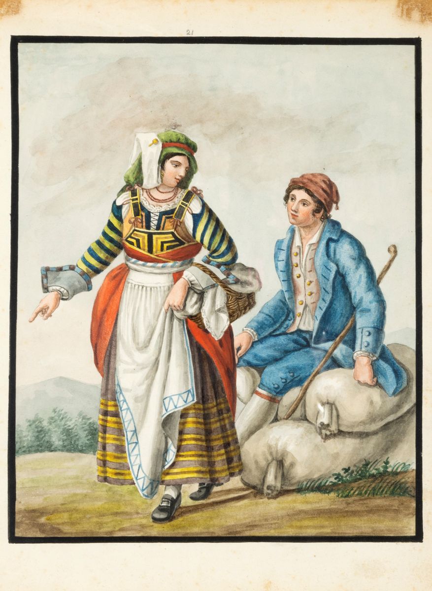 Scuola Napoletana, Fine Secolo XVIII - Inizi Secolo XIX - Dodici Disegni Raffiguranti Costumi Pop...