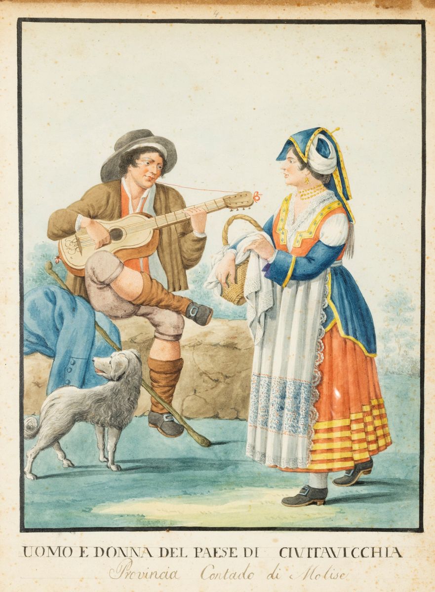 Scuola Napoletana, Fine Secolo XVIII - Inizi Secolo XIX - Dodici Disegni Raffiguranti Costumi Pop...