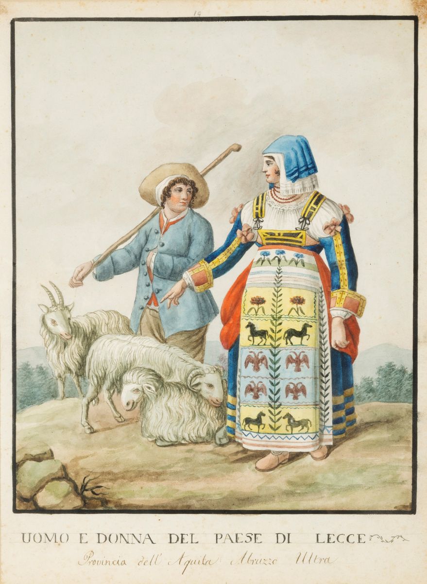 Scuola Napoletana, Fine Secolo XVIII - Inizi Secolo XIX - Dodici Disegni Raffiguranti Costumi Pop...