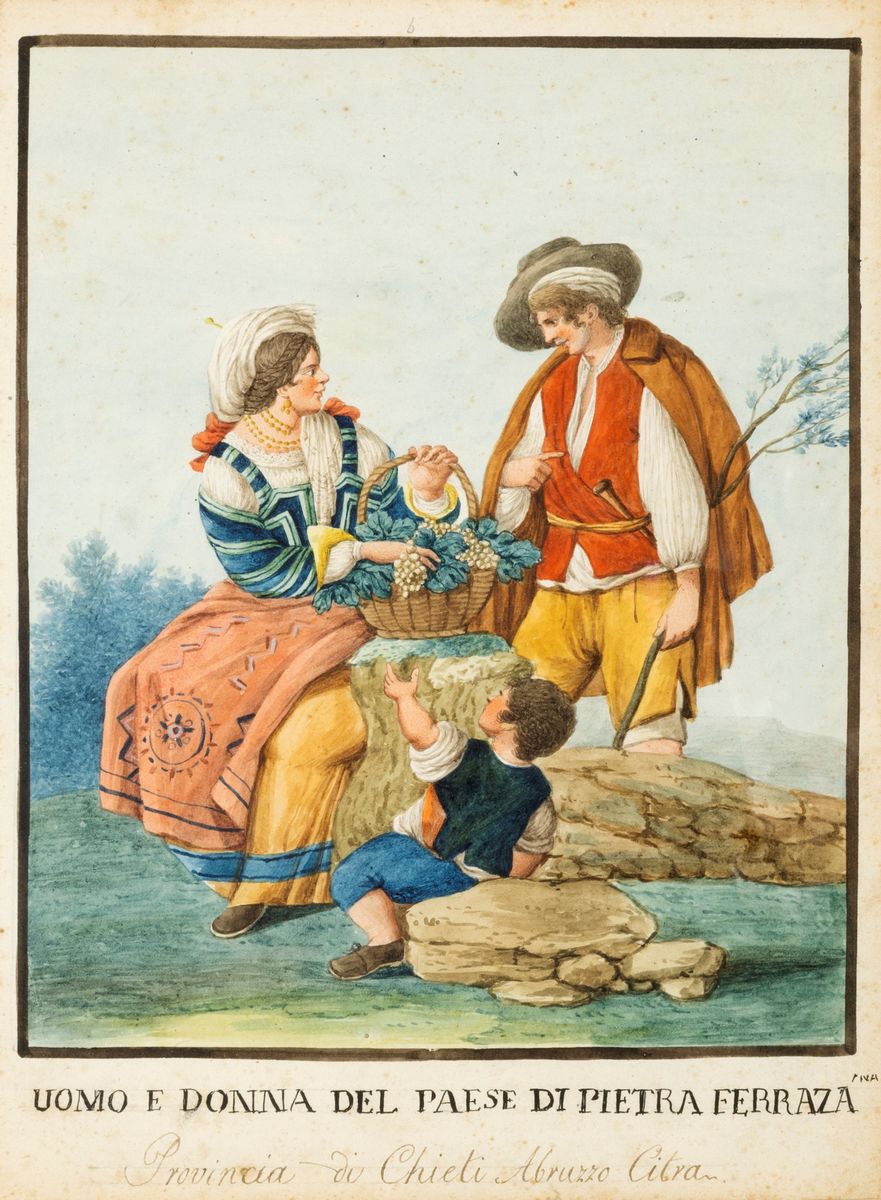 Scuola Napoletana, Fine Secolo XVIII - Inizi Secolo XIX - Dodici Disegni Raffiguranti Costumi Pop...