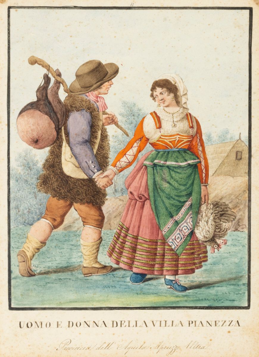Scuola Napoletana, Fine Secolo XVIII - Inizi Secolo XIX - Dodici Disegni Raffiguranti Costumi Pop...