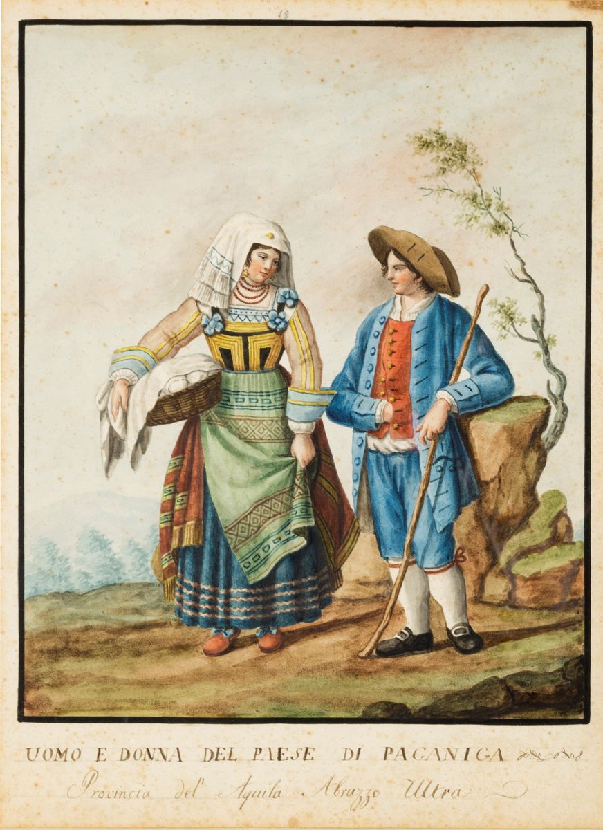 Scuola Napoletana, Fine Secolo XVIII - Inizi Secolo XIX - Dodici Disegni Raffiguranti Costumi Pop...