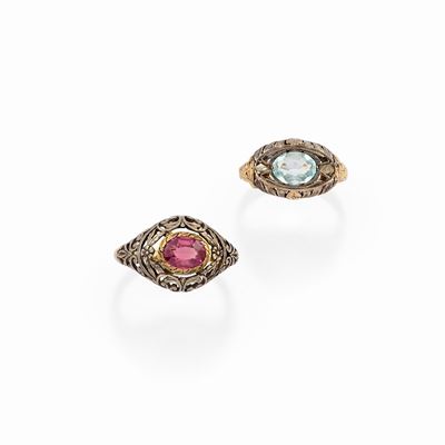 Due Anelli con Pietra Rosa e Azzurra