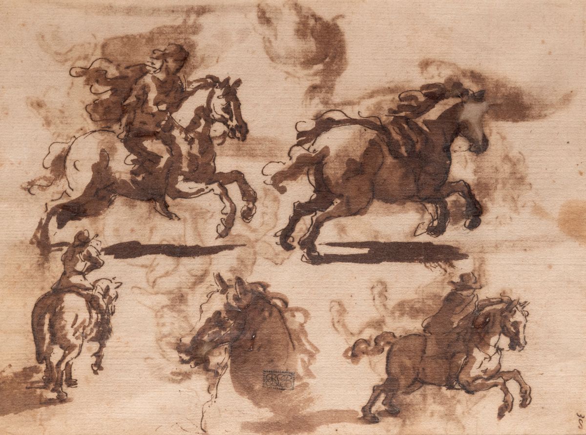 Scuola Italiana, Secolo XVIII - Studio di Cavalieri e Cavalli (recto e Verso)