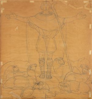 Pastore, studio definitivo per il pannello graffito del portale della Chiesa de Il campo dei pastori di Beit-Sahur a Betlemme, anta destra