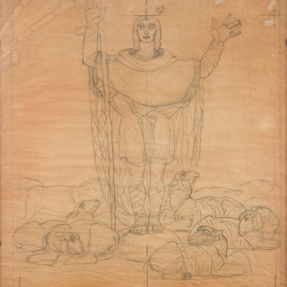 Duilio Cambellotti - Pastore, Studio Definitivo per il Pannello Graffito del Portale della Chiesa...
