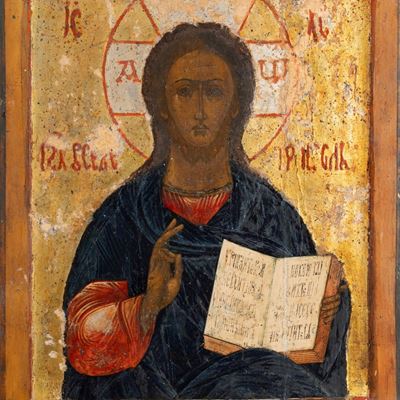 Antica Icona Raffigurante Cristo Benedicente