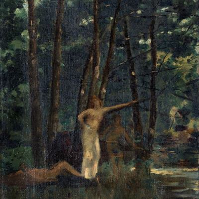 Due Figure Femminili in un Paesaggio Boschivo