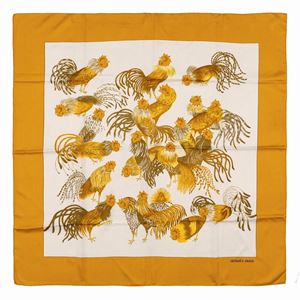 Les Coqs silk twill scarf