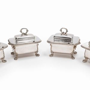 Four old Sheffield plate sauce bowls, England, 1810