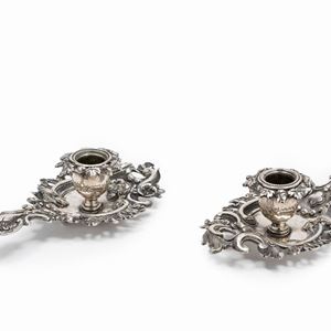Two silver candlesticks, Italy 20th Century