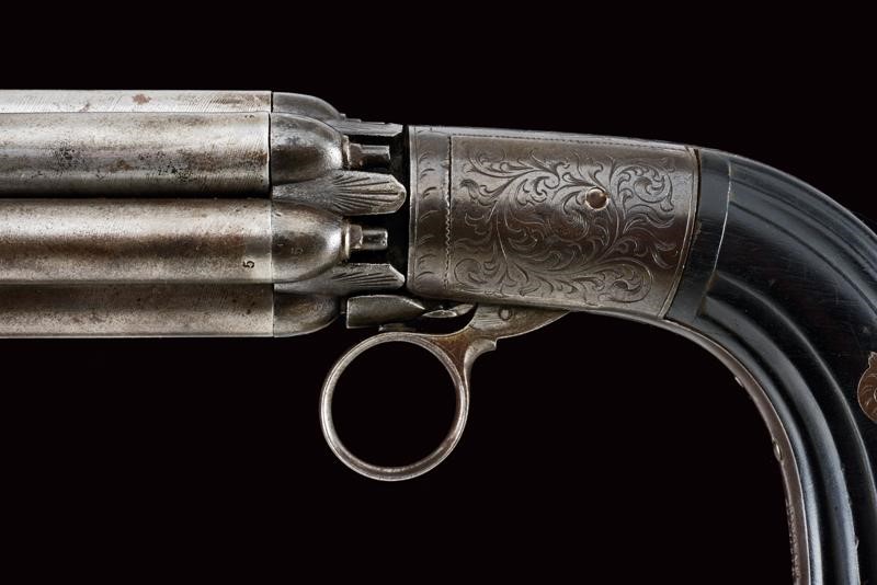 Raro Revolver Pepperbox a Luminello con Canne Lunghe di Mariette