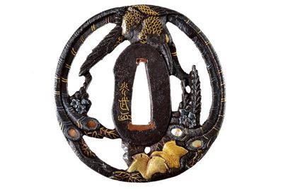 Bellissima Tsuba Firmata Mitsutake con Kao