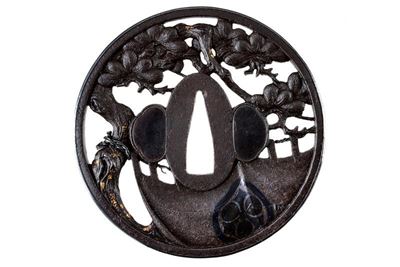 Raffinata Tsuba con Tenda da Campo "maru" della Scuola Shoami