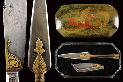 Set di un Coltello Pieghevole ed una Punta di Lancia in Astuccio Dipinto