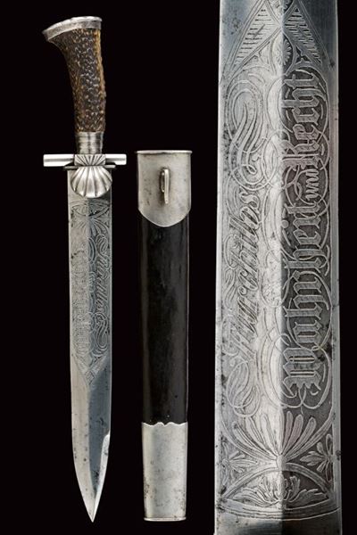 Raro Coltello da Caccia con Iscrizioni dei Moti Rivoluzionari
