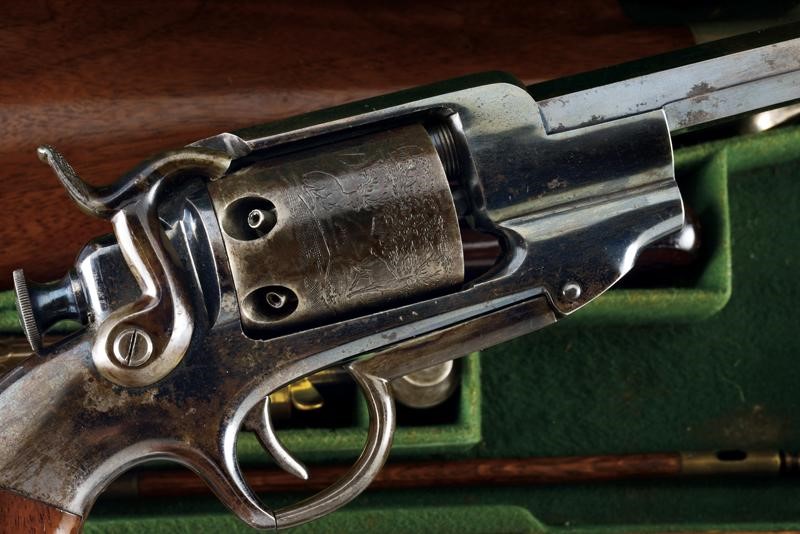 Raro e Interessante Allen & Wheelock Sidehammer Navy Revolver con Calcio Smontabile e Cassetta