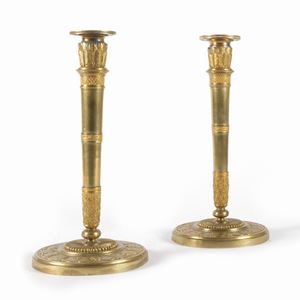  - Pair of Empire candlesticks in gilded bronze, early 19th century