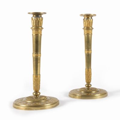 Coppia di Candelieri Impero in Bronzo Dorato, Inizi Secolo XIX