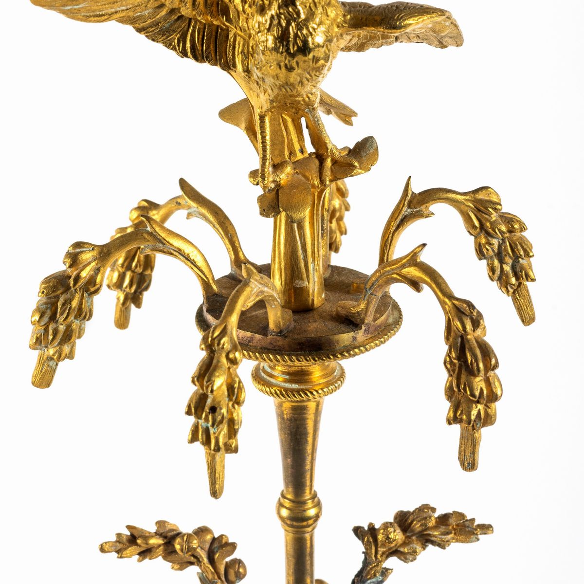 Coppia di Candelieri Impero a Due Braccia in Bronzo Dorato e a Patina Scura con Cariatidi, Franci...