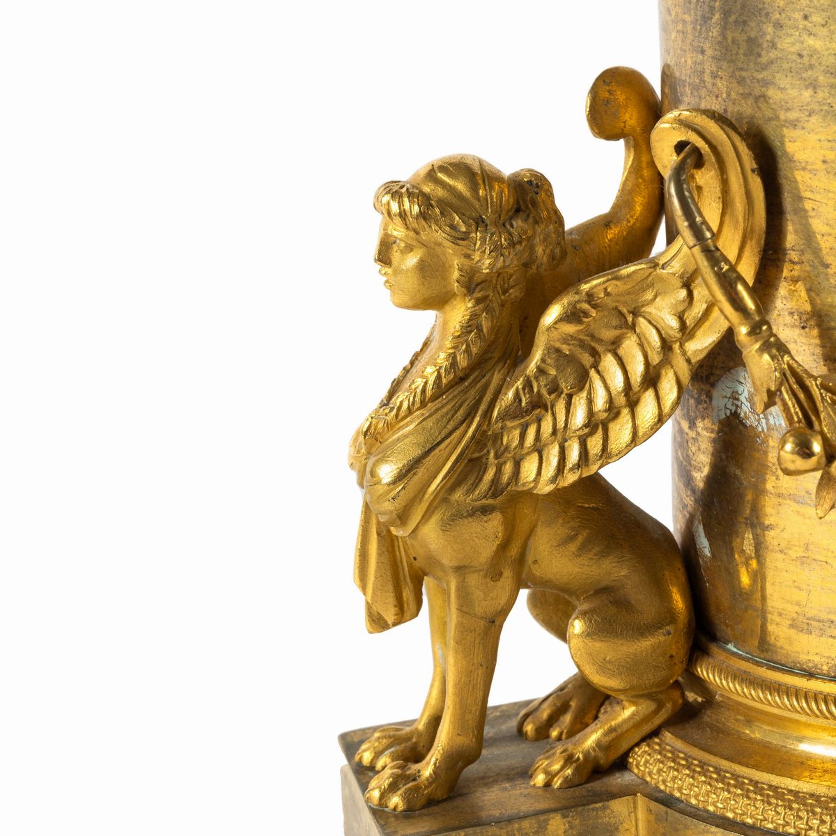 Coppia di Candelieri Impero a Due Braccia in Bronzo Dorato e a Patina Scura con Cariatidi, Franci...