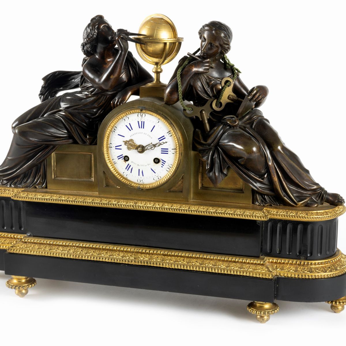 Pendola da Tavolo in Bronzo Dorato e a Patina Scura, con Allegoria Dell'astronomia, Circa 1830