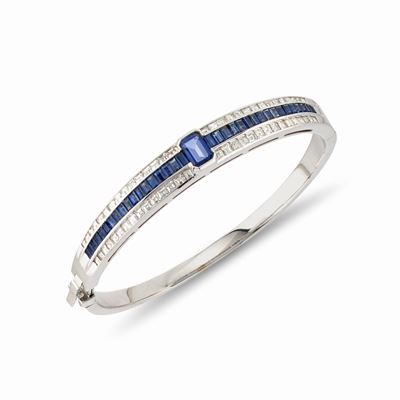 Bracciale in oro bianco 18k con zaffiri e diamanti