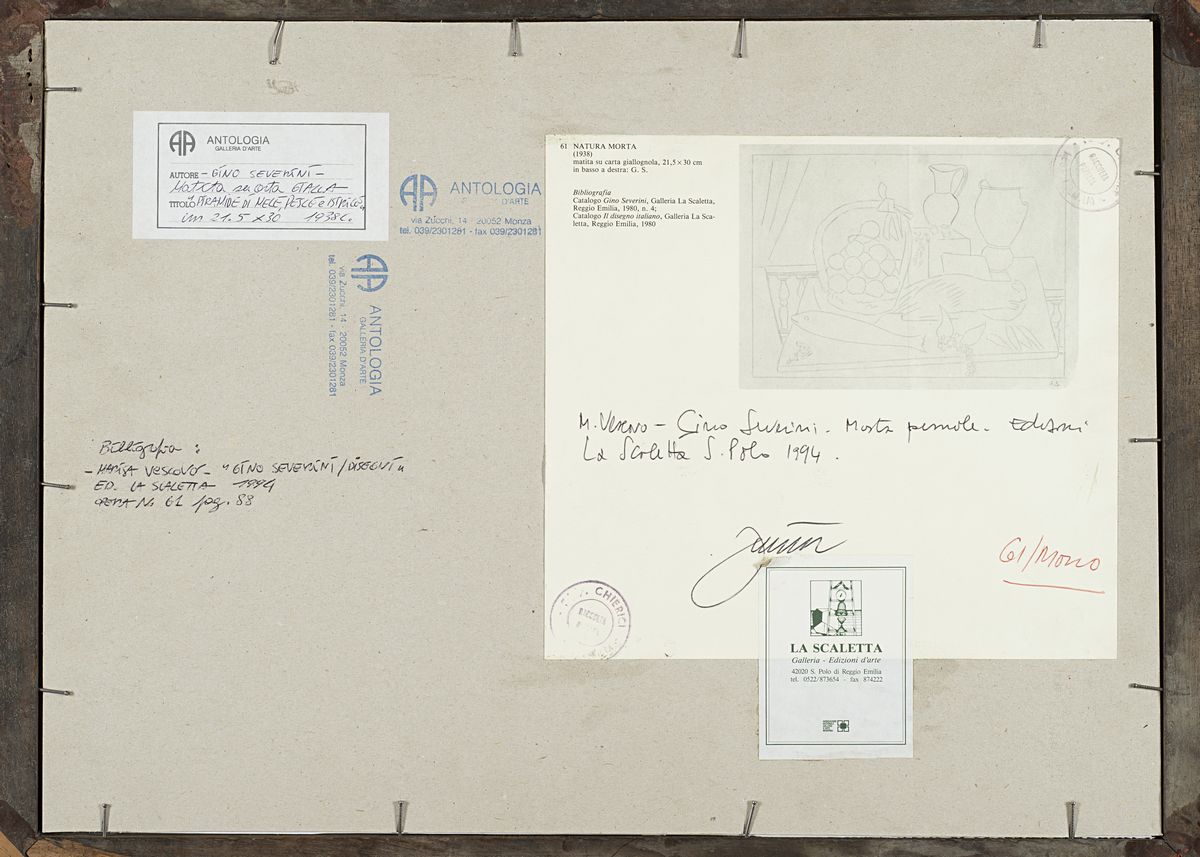 Gino Severini - Piramide di mele, pesce e istrice, matita su carta