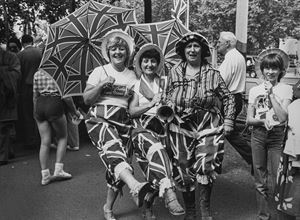 London girls with Union Jack trousers