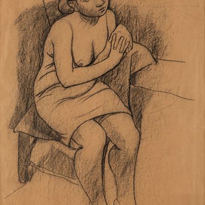 Ragazza nello studio (matita su carta, 1958 ca)