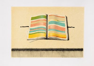 Artista nato a Piacenza (1938), Libro aperto, litografia a colori (es. VII/XX)