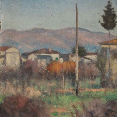 Paesaggio, olio su cartone
