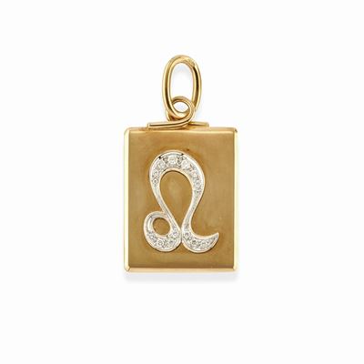 Pendente in oro bicolore 18k con segno zodiacale del Leone e diamanti