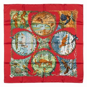 Les quatre saisons silk twill scarf
