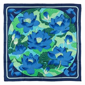 Fleurs de Lotus silk twill scarf