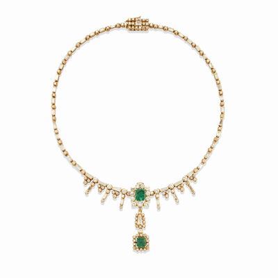 Collana in oro giallo 18k con smeraldi e diamanti