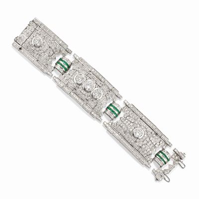 Bracciale in oro bianco 18k con diamanti e smeraldi