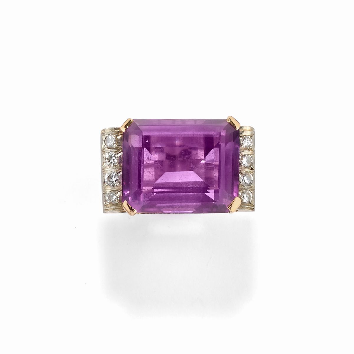 Demi parure in oro giallo 18k e argento con ametiste e diamanti