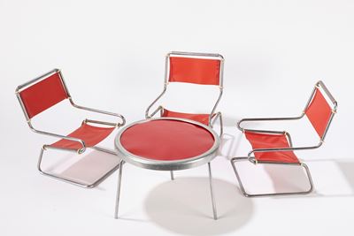 Set da tavolo in plastica e metallo con 3 sedie, anni '60