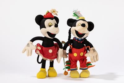 Coppia di Topolino e Minnie, giocattoli d'epoca, anni '30