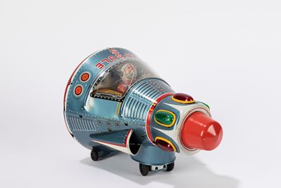 Navicella spaziale Capsule 5, giocattolo in latta litografata, ca. 1955