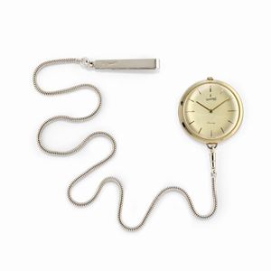 A 18k white gold pocket watch with original chain, Eberhard & Co.